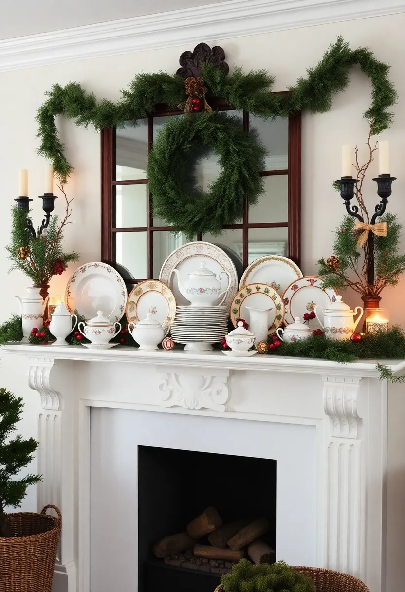 29 Christmas Mantel Decorating Ideas You’ll Want to Try 27 29 Christmas Mantel Decorating Ideas You’ll Want to Try - 27. Vintage China Display