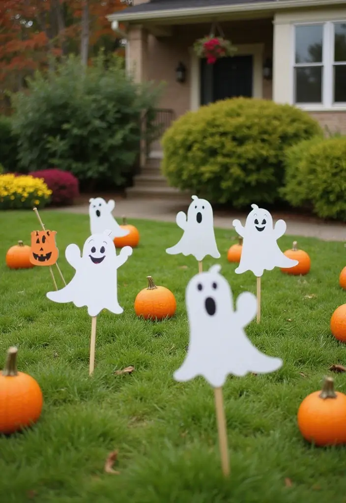 29 Halloween Decoration Ideas That Feel Unique & Fun 11 29 Halloween Decoration Ideas That Feel Unique & Fun - 11. Ghostly Yard Stakes