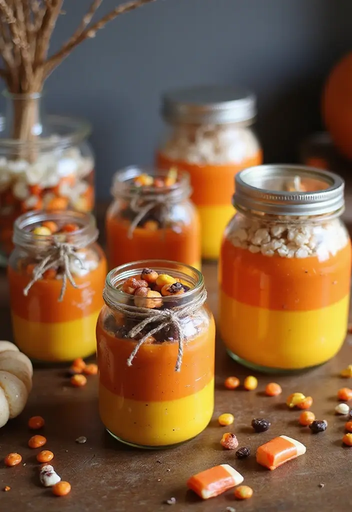 29 Halloween Decoration Ideas That Feel Unique & Fun 3 29 Halloween Decoration Ideas That Feel Unique & Fun - 3. Candy Corn Jars