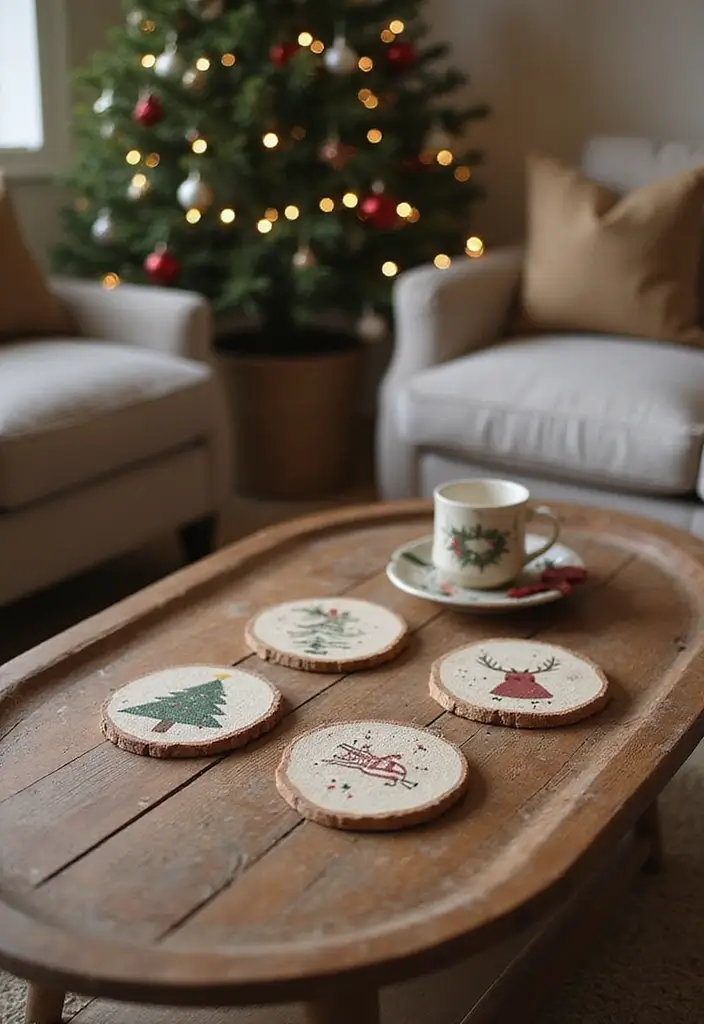 29 Living Room Christmas Decor Ideas You’ll Fall in Love With 23 29 Living Room Christmas Decor Ideas You’ll Fall in Love With - 23. Christmas-Themed Coasters