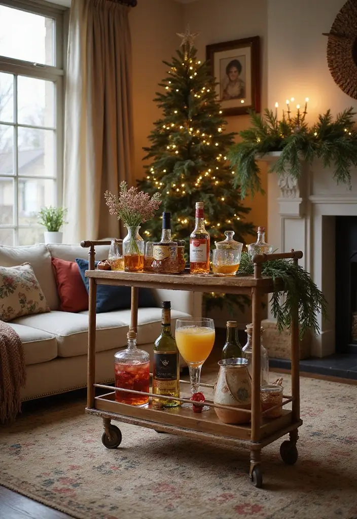 29 Living Room Christmas Decor Ideas You’ll Fall in Love With 24 29 Living Room Christmas Decor Ideas You’ll Fall in Love With - 24. Festive Bar Cart
