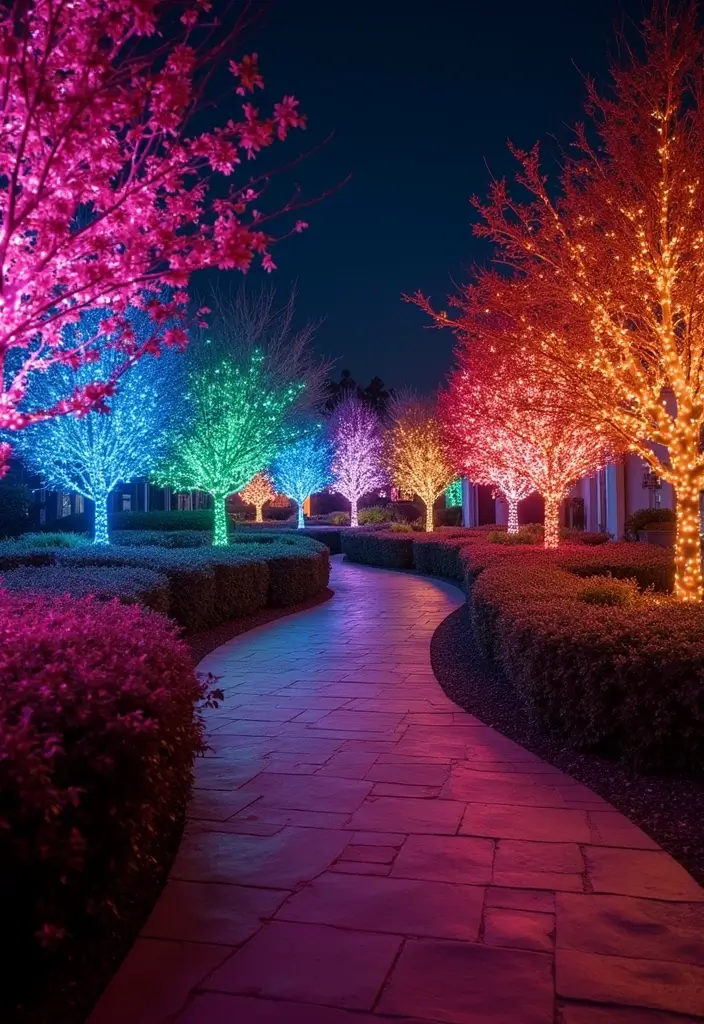 29 Outdoor Christmas Light Ideas That Shine Bright - 12. Color-Changing Lights