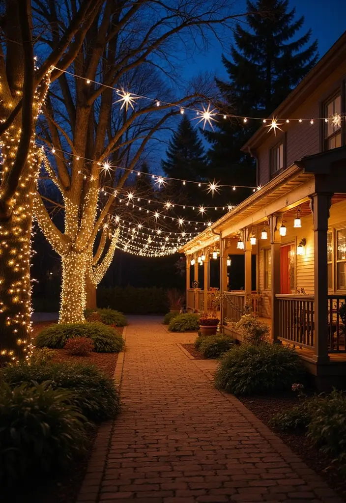 29 Outdoor Christmas Light Ideas That Shine Bright - 13. Twinkling Star Lights