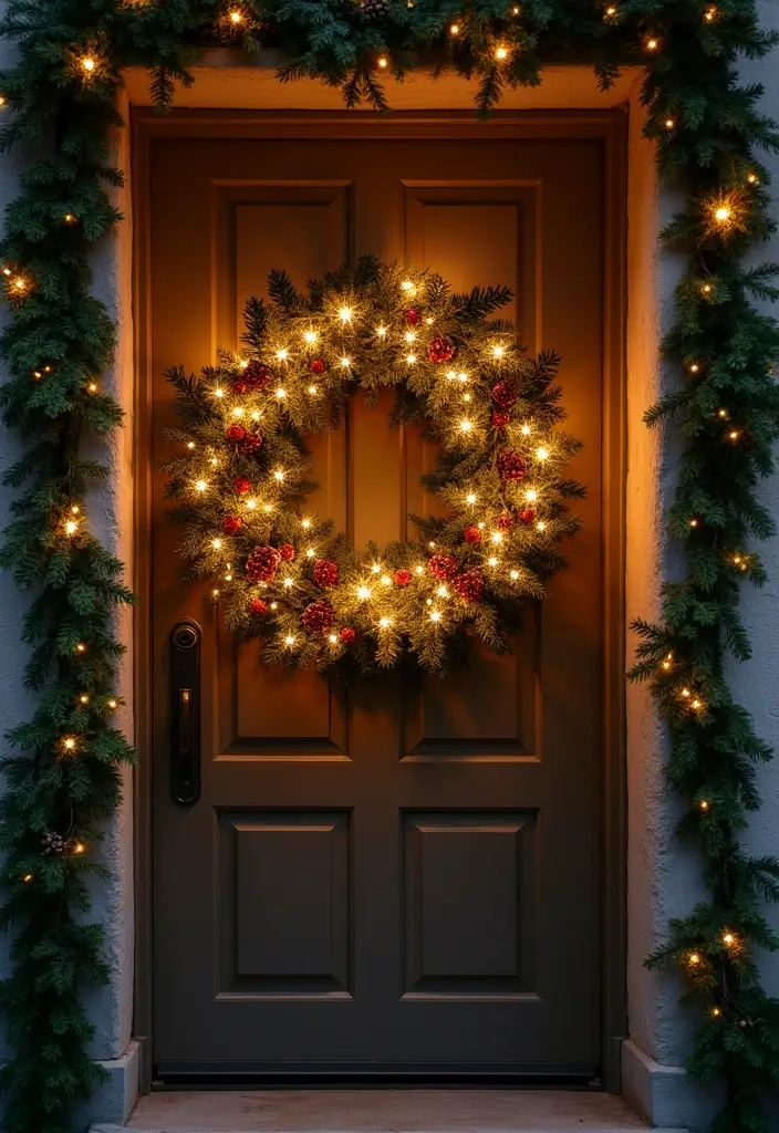 29 Outdoor Christmas Light Ideas That Shine Bright - 21. Winter-Themed Wreaths with Lights