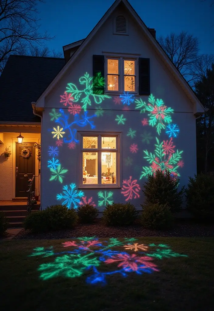29 Outdoor Christmas Light Ideas That Shine Bright - 22. Festive Holiday Projector Lights