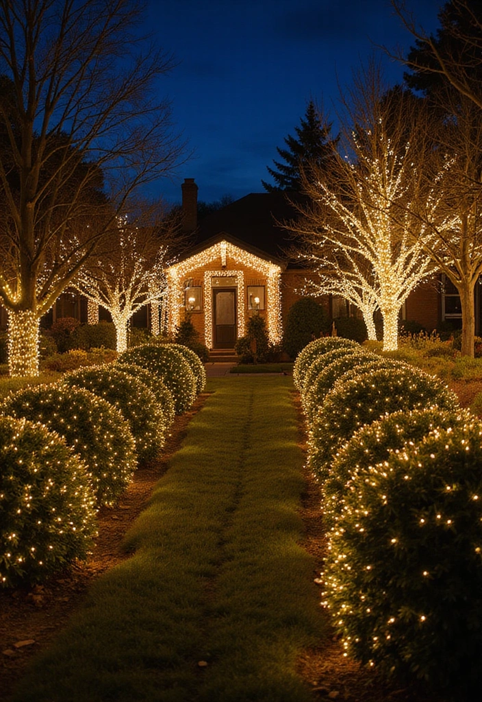 29 Outdoor Christmas Light Ideas That Shine Bright - 24. Festive Net Lights