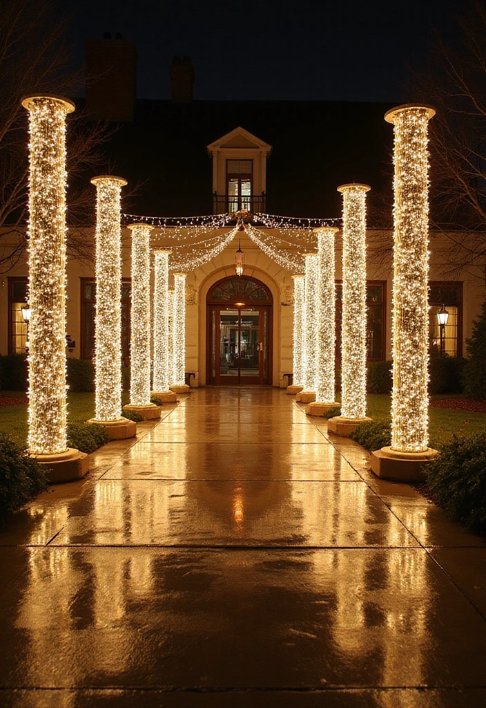 29 Outdoor Christmas Light Ideas That Shine Bright - 26. Christmas Light Columns