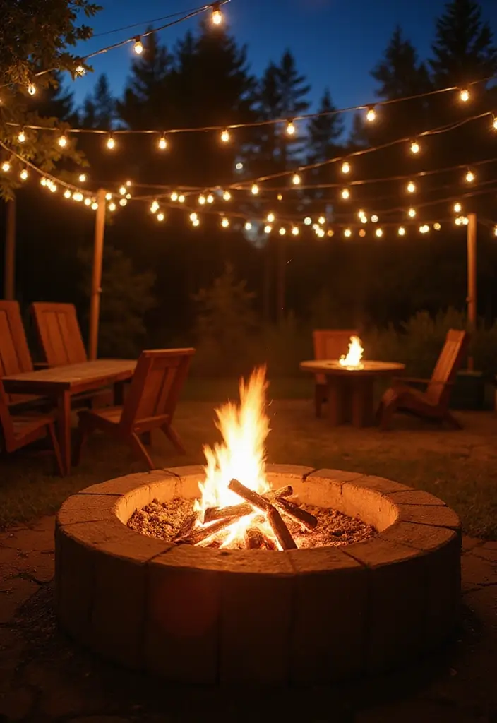 29 Outdoor Christmas Light Ideas That Shine Bright - 27. Outdoor Fire Pit Lighting