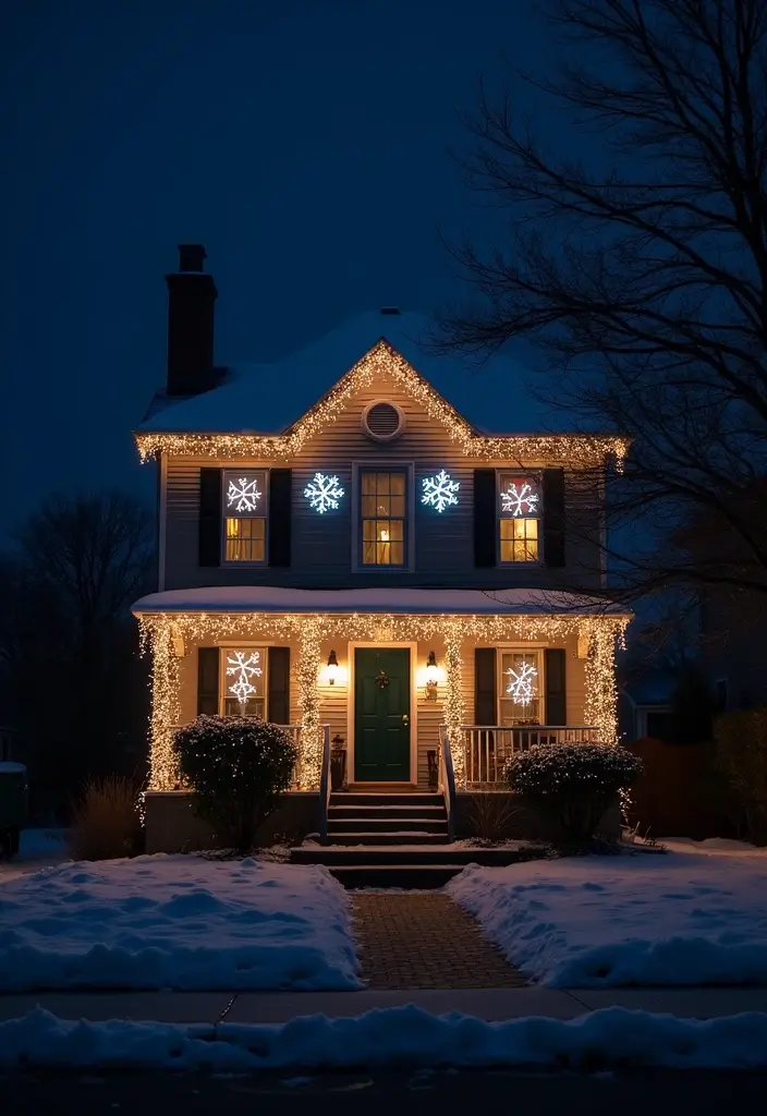 29 Outdoor Christmas Light Ideas That Shine Bright - 3. LED Snowflake Lights