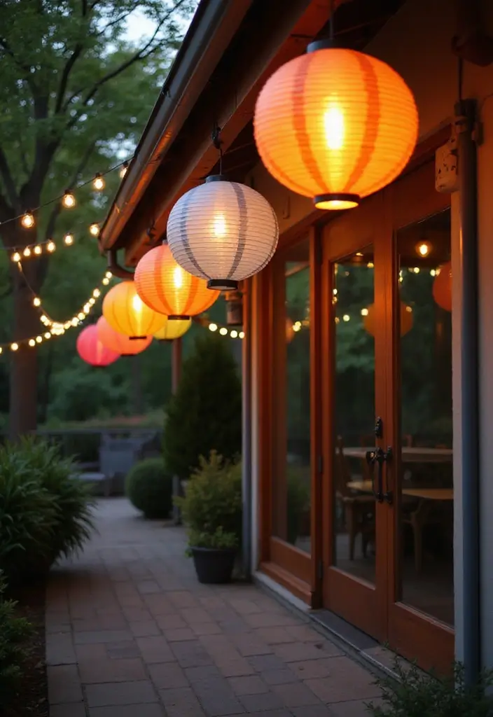 29 Outdoor Christmas Light Ideas That Shine Bright - 7. Hanging Paper Lanterns