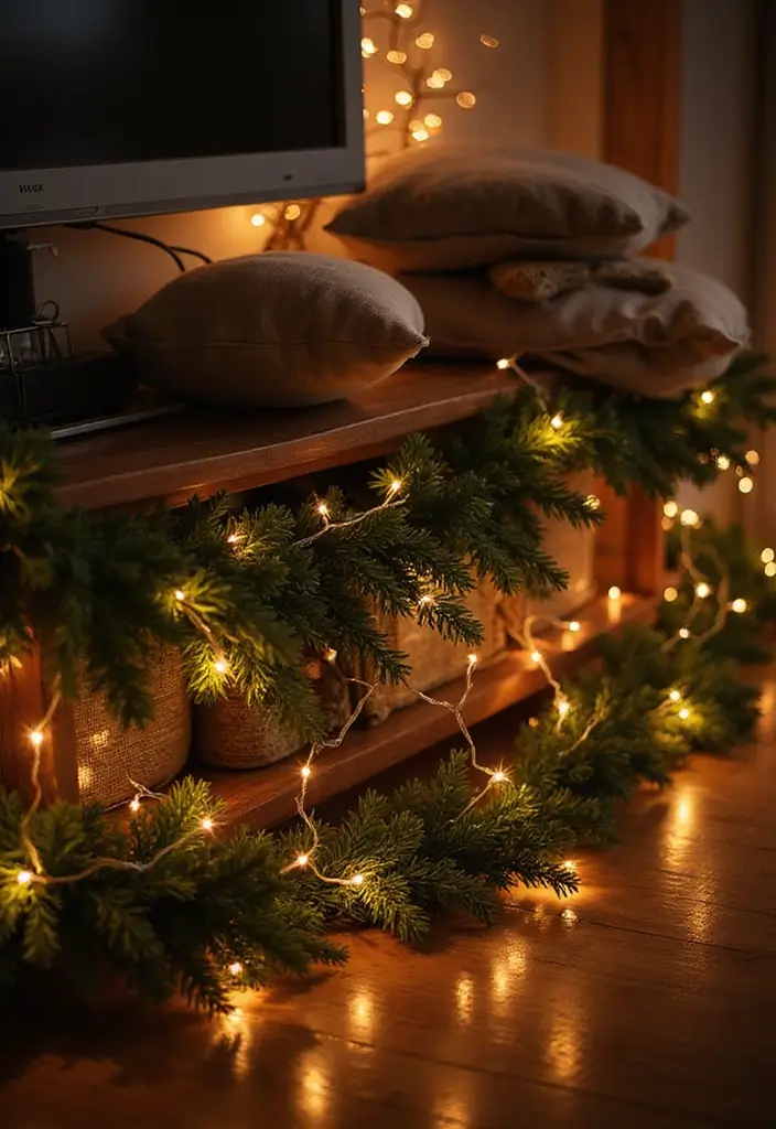 29 TV Stand Christmas Decor Ideas That Look Perfect 1 29 TV Stand Christmas Decor Ideas That Look Perfect - 1. Twinkling Lights Galore