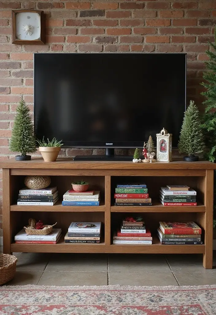 29 TV Stand Christmas Decor Ideas That Look Perfect 11 29 TV Stand Christmas Decor Ideas That Look Perfect - 11. Holiday Books and Magazines