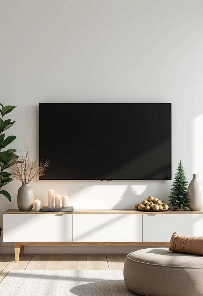 29 TV Stand Christmas Decor Ideas That Look Perfect 12 29 TV Stand Christmas Decor Ideas That Look Perfect - 12. Minimalist Approach