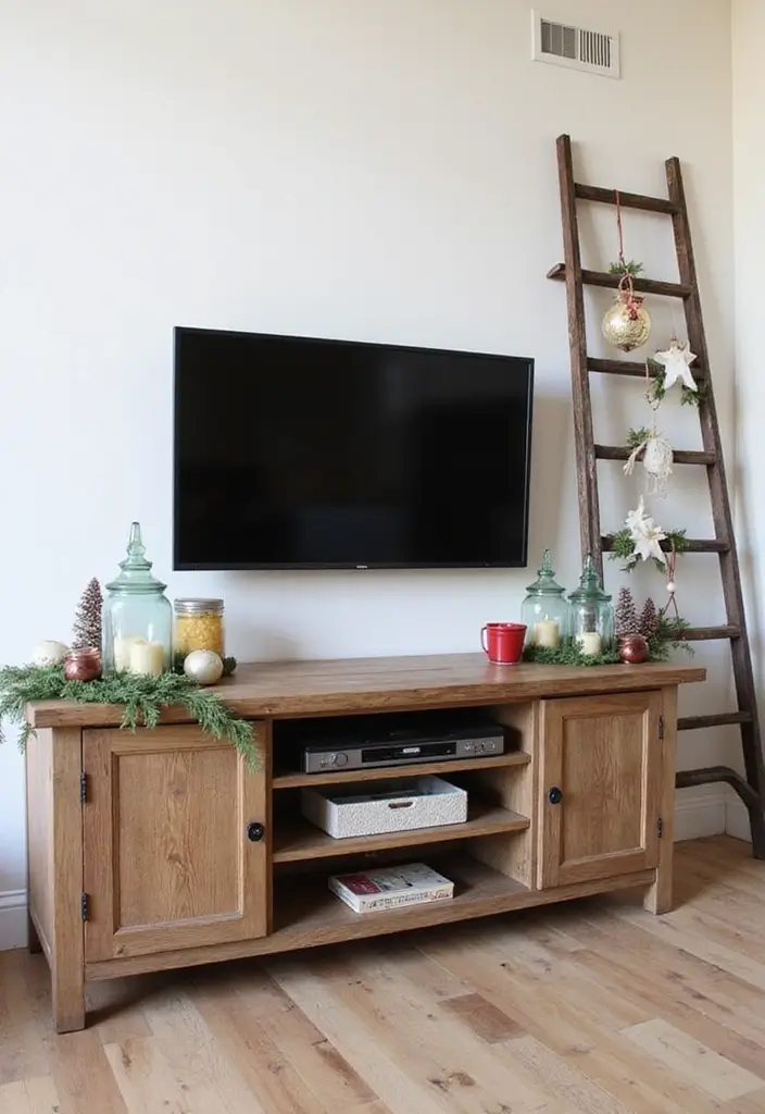 29 TV Stand Christmas Decor Ideas That Look Perfect 20 29 TV Stand Christmas Decor Ideas That Look Perfect - 20. Repurposed Holiday Decor