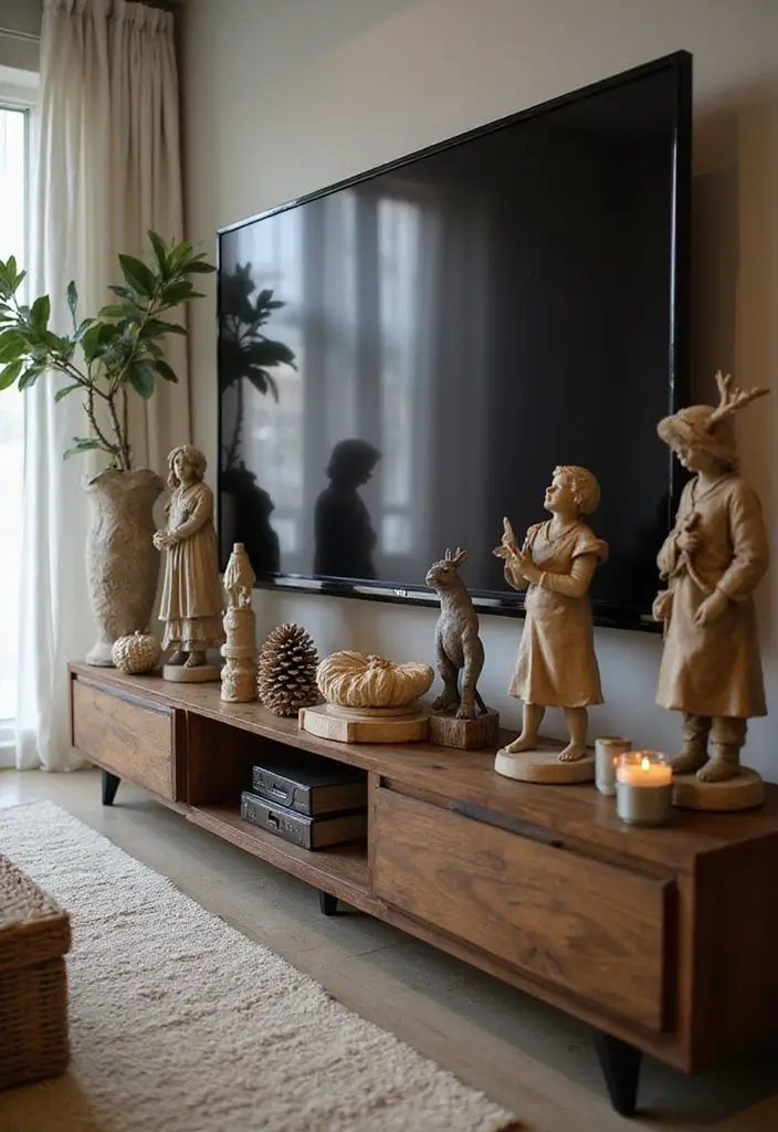 29 TV Stand Christmas Decor Ideas That Look Perfect 24 29 TV Stand Christmas Decor Ideas That Look Perfect - 24. Unique Sculpture Displays