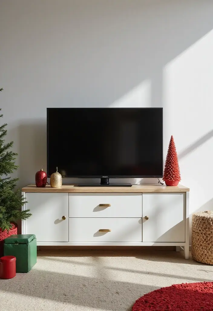 29 TV Stand Christmas Decor Ideas That Look Perfect 26 29 TV Stand Christmas Decor Ideas That Look Perfect - 26. Color Scheme Coordination