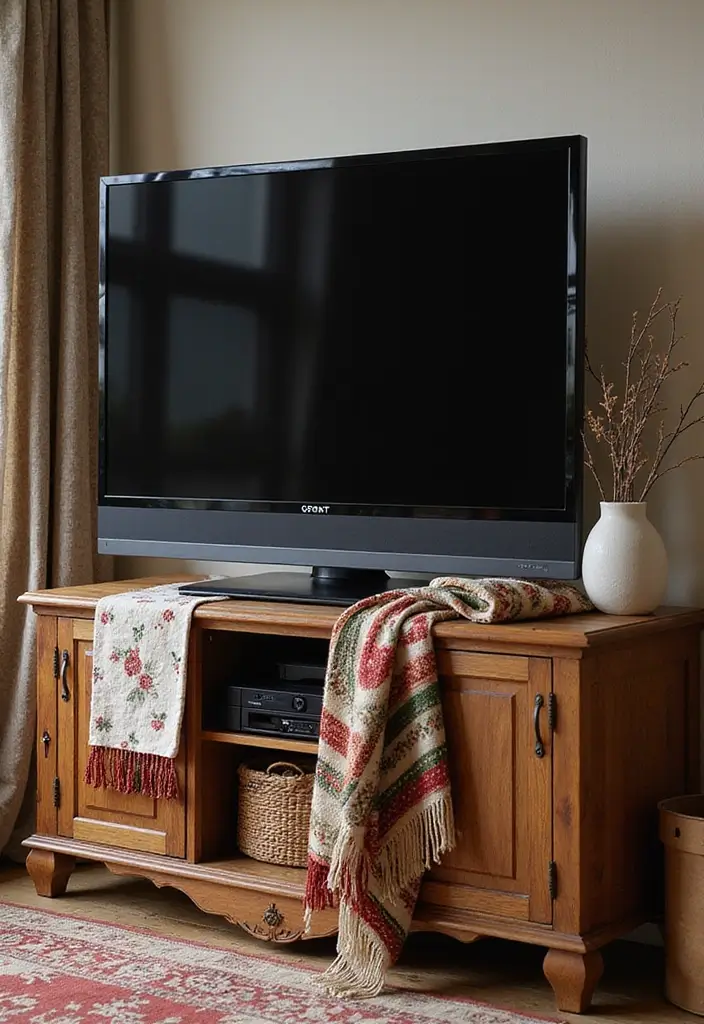 29 TV Stand Christmas Decor Ideas That Look Perfect 28 29 TV Stand Christmas Decor Ideas That Look Perfect - 28. Layering with Fabrics