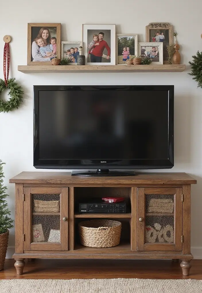 29 TV Stand Christmas Decor Ideas That Look Perfect 6 29 TV Stand Christmas Decor Ideas That Look Perfect - 6. Personalized Family Touch