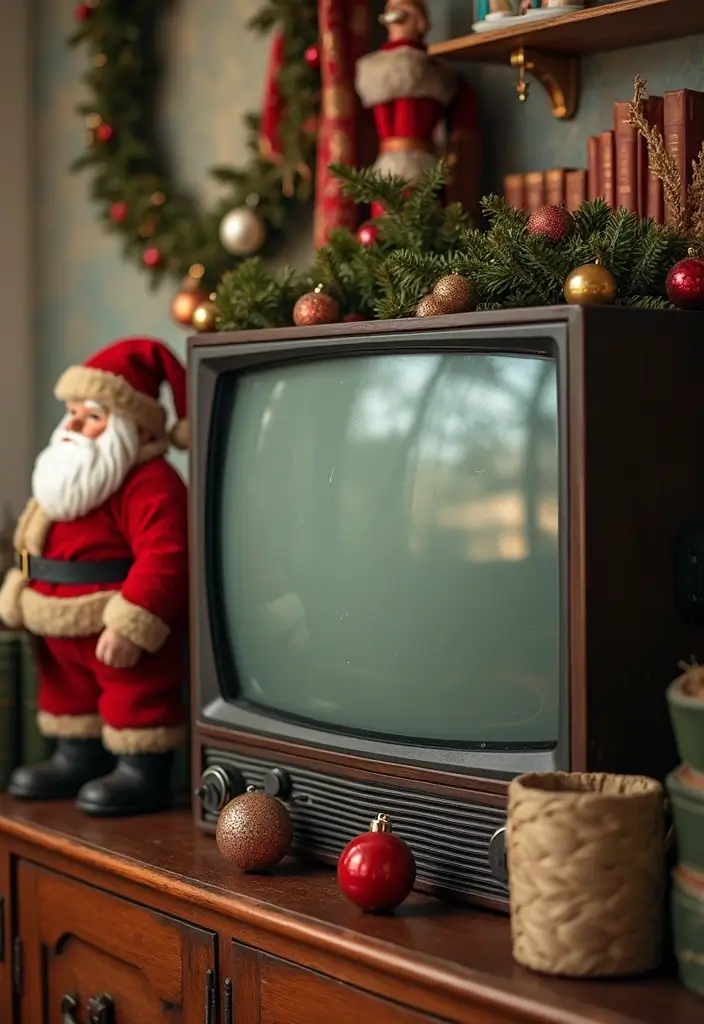 29 TV Stand Christmas Decor Ideas That Look Perfect 9 29 TV Stand Christmas Decor Ideas That Look Perfect - 9. Vintage Christmas Vibes