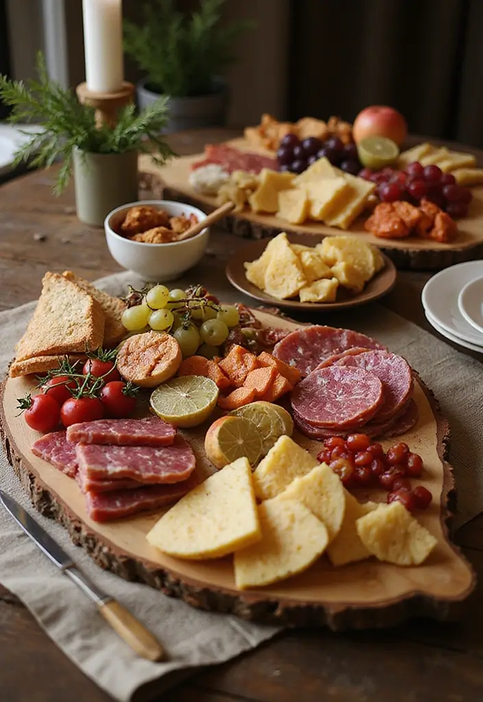 30+ Dining Table Christmas Decor Ideas for Family Gatherings 16 30+ Dining Table Christmas Decor Ideas for Family Gatherings - 16. Rustic Serving Boards