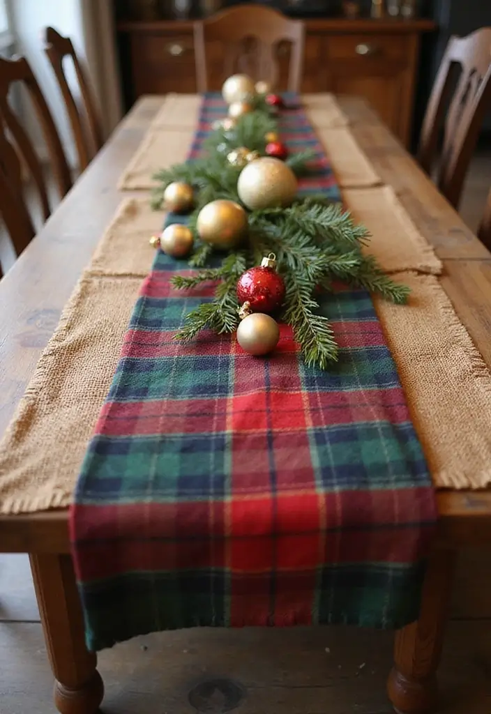 30+ Dining Table Christmas Decor Ideas for Family Gatherings 2 30+ Dining Table Christmas Decor Ideas for Family Gatherings - 2. Plaid Table Runner