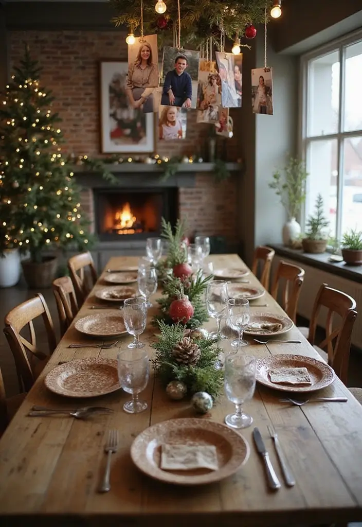 30+ Dining Table Christmas Decor Ideas for Family Gatherings 27 30+ Dining Table Christmas Decor Ideas for Family Gatherings - 27. Family Photo Display