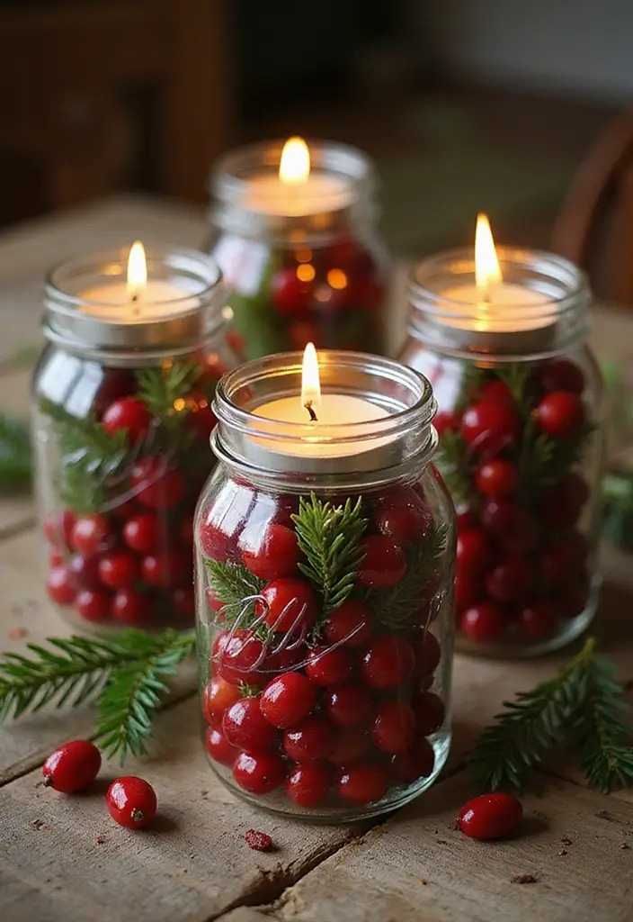 30+ Dining Table Christmas Decor Ideas for Family Gatherings 3 30+ Dining Table Christmas Decor Ideas for Family Gatherings - 3. Mason Jar Candle Holders