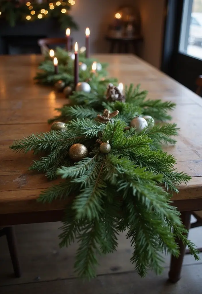 30+ Dining Table Christmas Decor Ideas for Family Gatherings 4 30+ Dining Table Christmas Decor Ideas for Family Gatherings - 4. Evergreen Garland