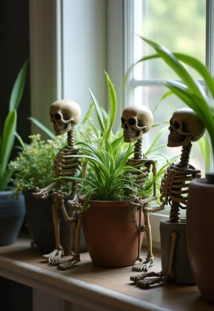 30+ Halloween Decoration Ideas That Instantly Impress 17 30+ Halloween Decoration Ideas That Instantly Impress - 17. Skeleton Planters