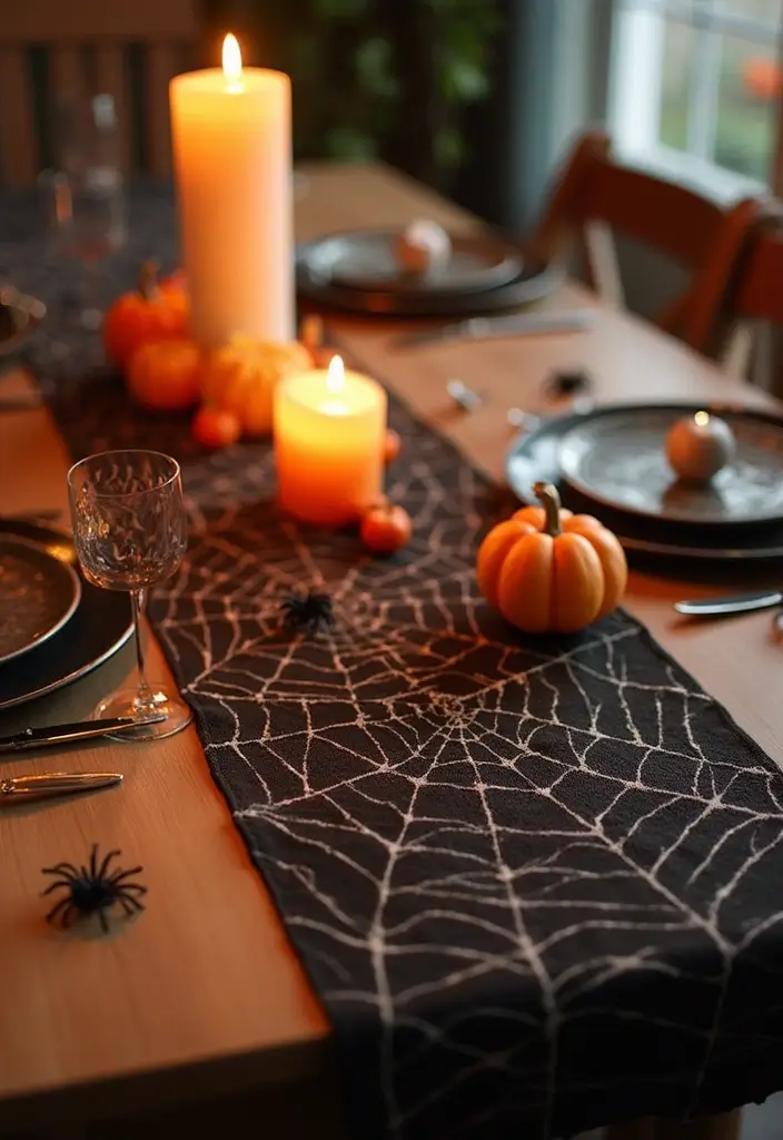 30+ Halloween Decoration Ideas That Instantly Impress 5 30+ Halloween Decoration Ideas That Instantly Impress - 5. DIY Spider Web Table Runner