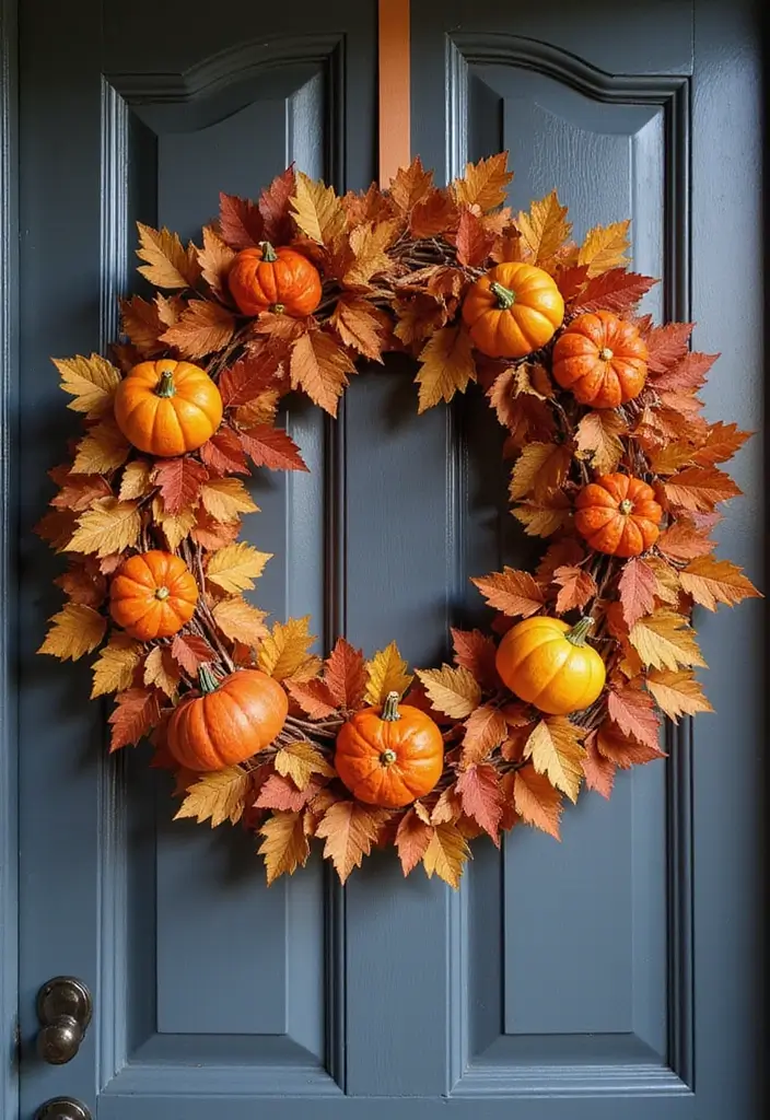 30+ Halloween Decoration Ideas That Instantly Impress 6 30+ Halloween Decoration Ideas That Instantly Impress - 6. Autumn Wreath with Halloween Flair
