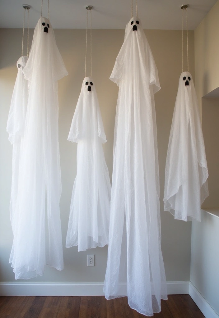 30+ Halloween Decoration Ideas That Instantly Impress 9 30+ Halloween Decoration Ideas That Instantly Impress - 9. Hanging Ghosts for the Ceiling