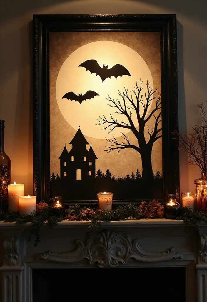 30 Halloween Mantel Decor Ideas for a Spooky Touch 17 30 Halloween Mantel Decor Ideas for a Spooky Touch - 17. Creepy Silhouettes