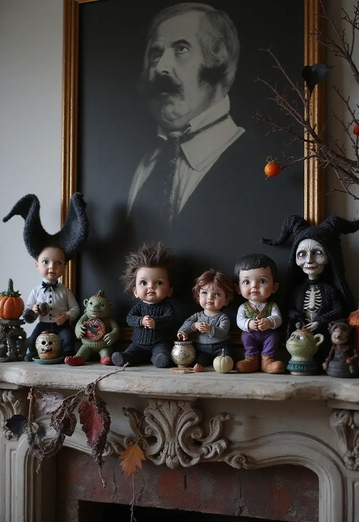 30 Halloween Mantel Decor Ideas for a Spooky Touch 26 30 Halloween Mantel Decor Ideas for a Spooky Touch - 26. Spooky Figurines