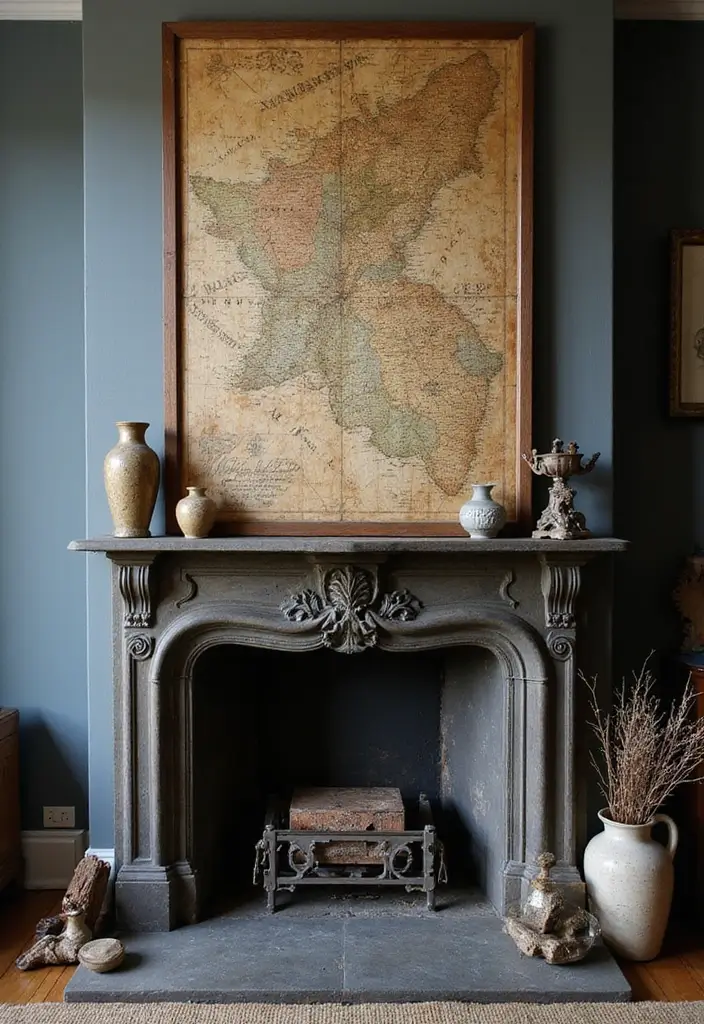 30 Halloween Mantel Decor Ideas for a Spooky Touch 29 30 Halloween Mantel Decor Ideas for a Spooky Touch - 29. Mysterious Maps