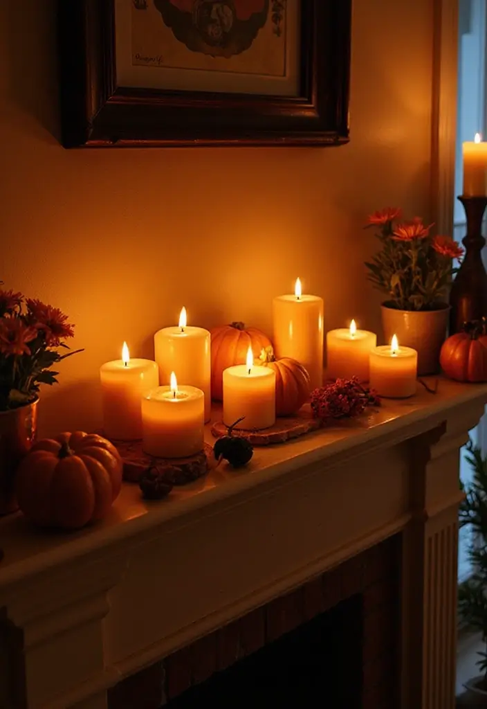 30 Halloween Mantel Decor Ideas for a Spooky Touch 30 30 Halloween Mantel Decor Ideas for a Spooky Touch - 30. Seasonal Scented Candles