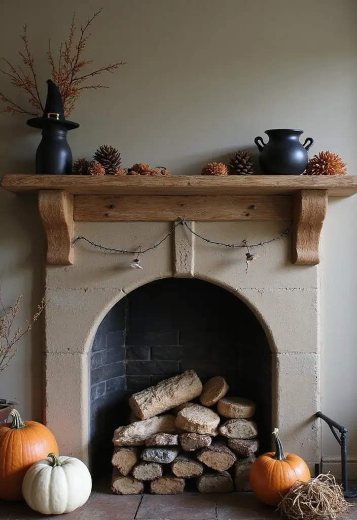 30 Halloween Mantel Decor Ideas for a Spooky Touch 6 30 Halloween Mantel Decor Ideas for a Spooky Touch - 6. Witchy Accents
