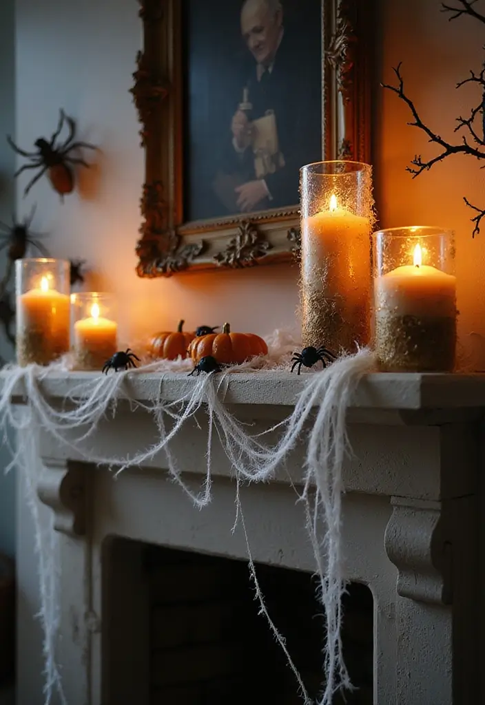 30 Halloween Mantel Decor Ideas for a Spooky Touch 8 30 Halloween Mantel Decor Ideas for a Spooky Touch - 8. Cobweb Accents