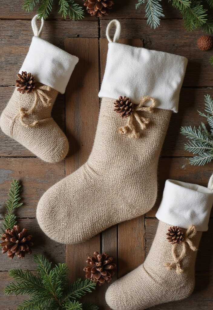 30+ Indoor Christmas Decoration Ideas for Every Style 10 30+ Indoor Christmas Decoration Ideas for Every Style - 10. Natural Fiber Stockings