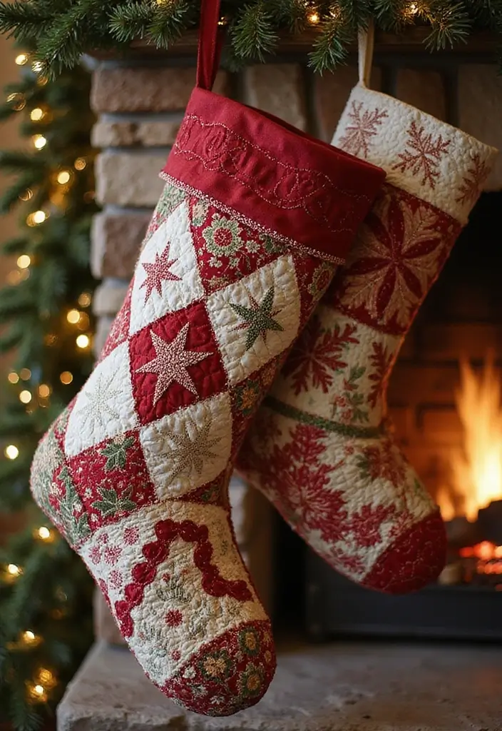 30+ Indoor Christmas Decoration Ideas for Every Style 14 30+ Indoor Christmas Decoration Ideas for Every Style - 14. Quilted Stockings