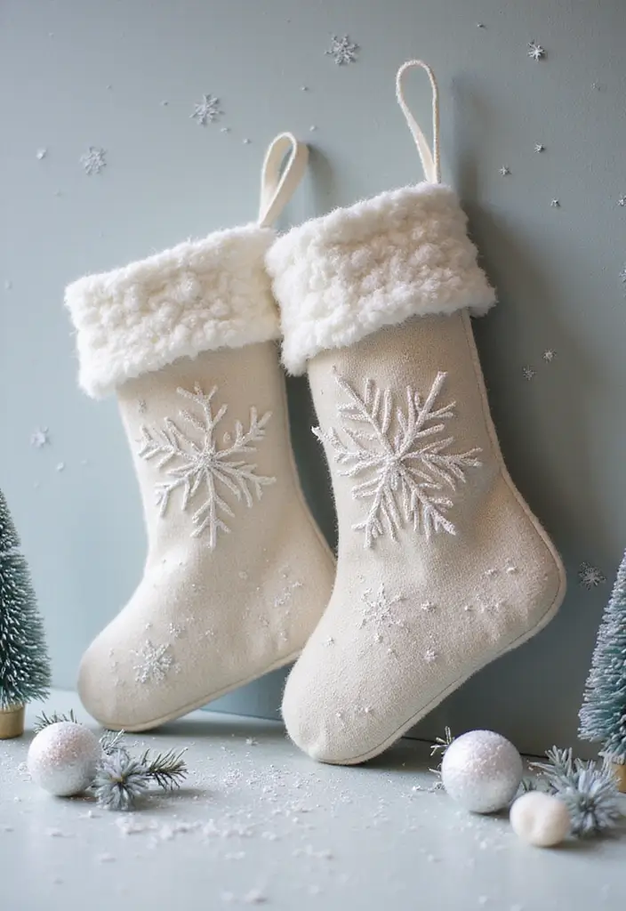 30+ Indoor Christmas Decoration Ideas for Every Style 19 30+ Indoor Christmas Decoration Ideas for Every Style - 19. Seasonal Snowflake Stockings