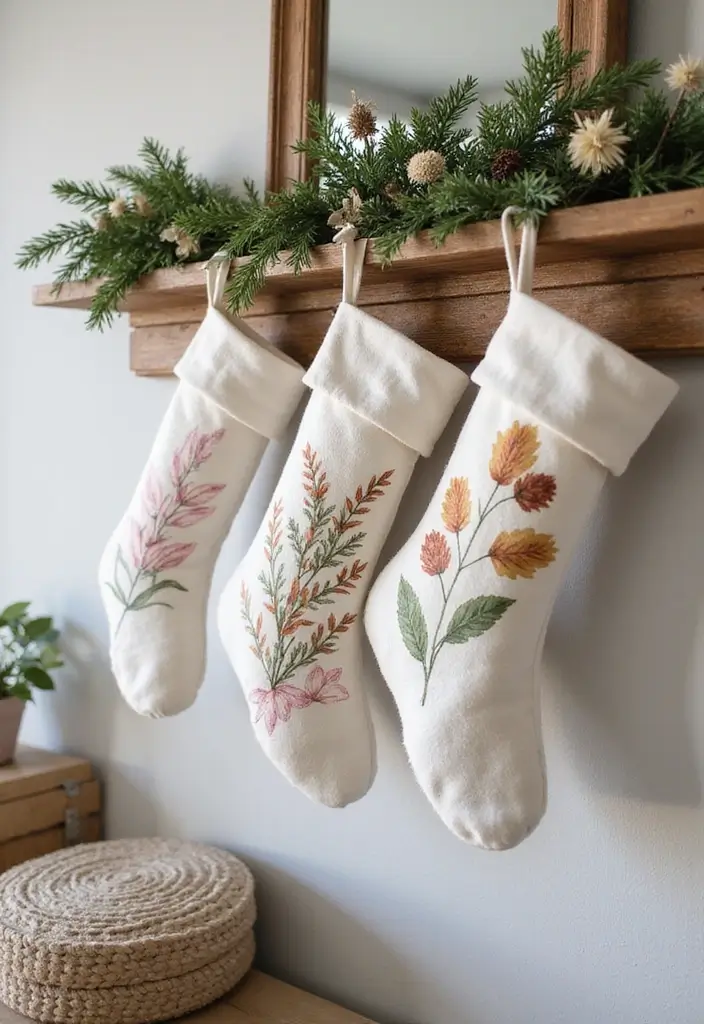 30+ Indoor Christmas Decoration Ideas for Every Style 20 30+ Indoor Christmas Decoration Ideas for Every Style - 20. Botanical Print Stockings