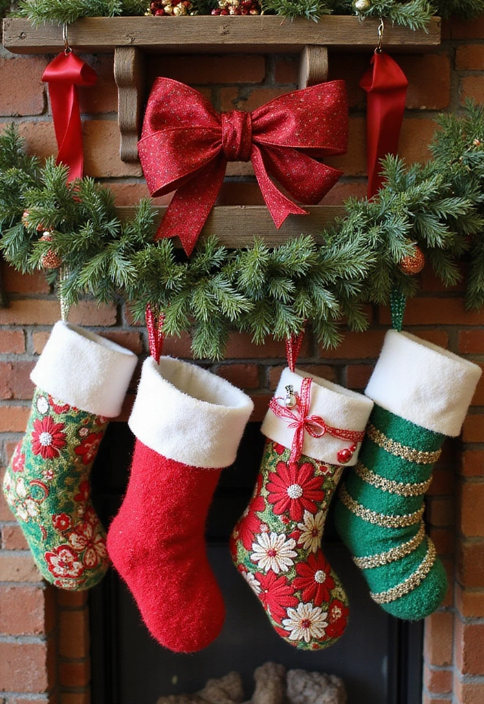 30+ Indoor Christmas Decoration Ideas for Every Style 21 30+ Indoor Christmas Decoration Ideas for Every Style - 21. Festive Ribbon Stockings