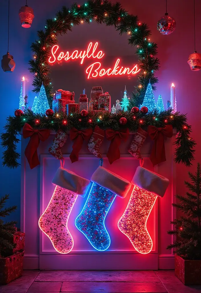30+ Indoor Christmas Decoration Ideas for Every Style 23 30+ Indoor Christmas Decoration Ideas for Every Style - 23. Bright Neon Stockings
