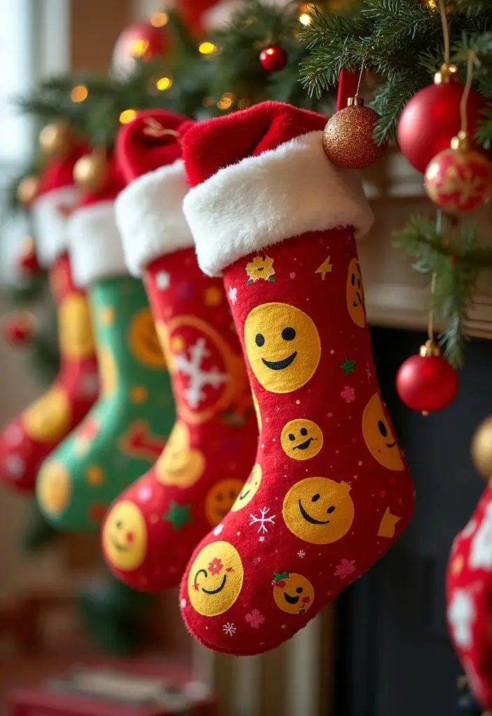 30+ Indoor Christmas Decoration Ideas for Every Style 26 30+ Indoor Christmas Decoration Ideas for Every Style - 26. Fun Emoji Stockings