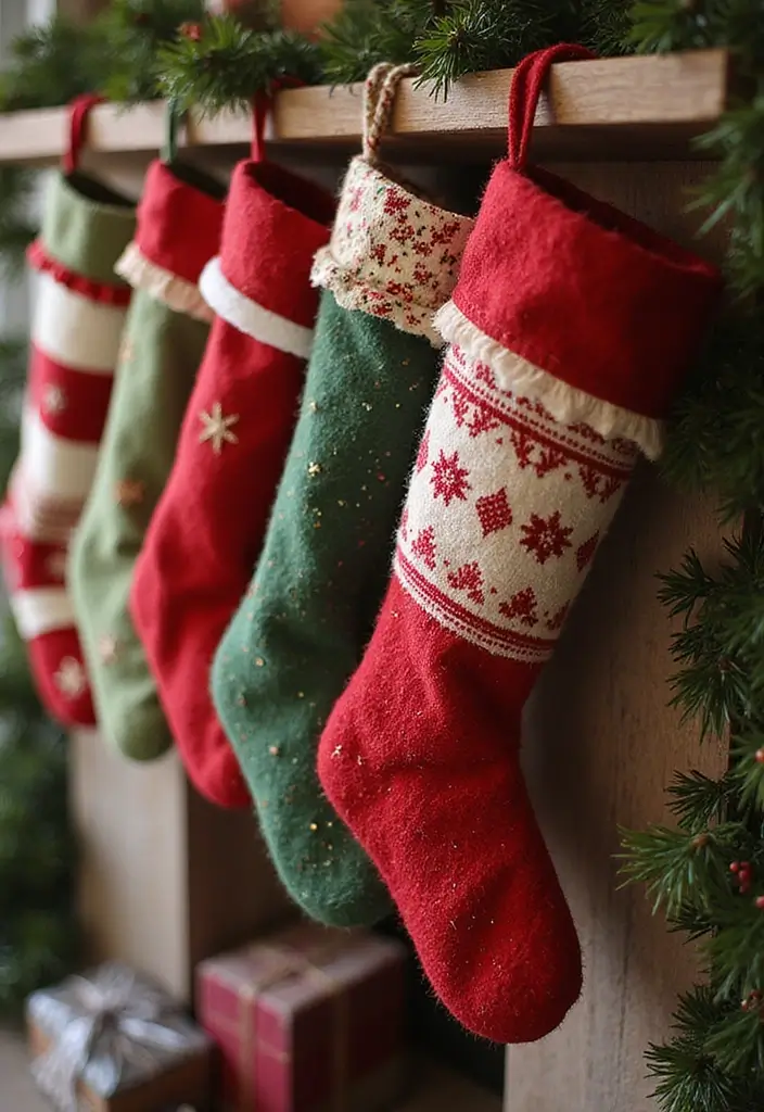 30+ Indoor Christmas Decoration Ideas for Every Style 29 30+ Indoor Christmas Decoration Ideas for Every Style - 29. Layered Fabric Stockings