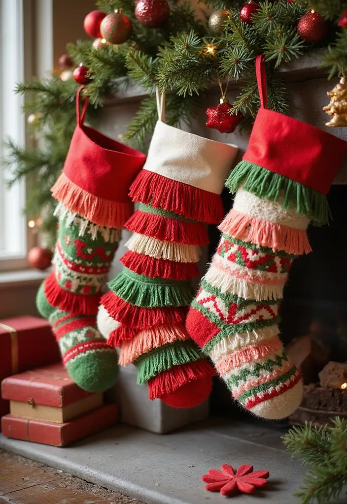 30+ Indoor Christmas Decoration Ideas for Every Style 30 30+ Indoor Christmas Decoration Ideas for Every Style - 30. Festive Fringe Stockings