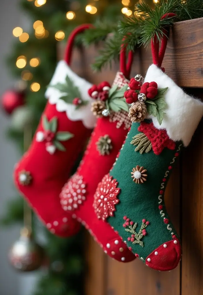 30+ Indoor Christmas Decoration Ideas for Every Style 4 30+ Indoor Christmas Decoration Ideas for Every Style - 4. Felt Stockings with Natural Embellishments