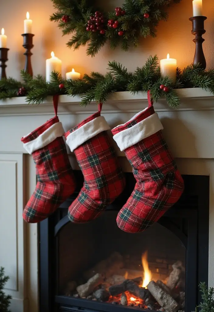 30+ Indoor Christmas Decoration Ideas for Every Style 5 30+ Indoor Christmas Decoration Ideas for Every Style - 5. Seasonal Plaid Stockings