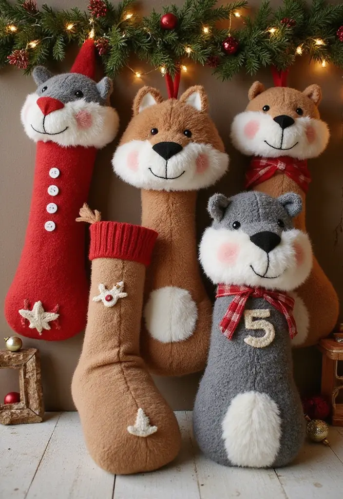 30+ Indoor Christmas Decoration Ideas for Every Style 6 30+ Indoor Christmas Decoration Ideas for Every Style - 6. Whimsical Animal Stockings